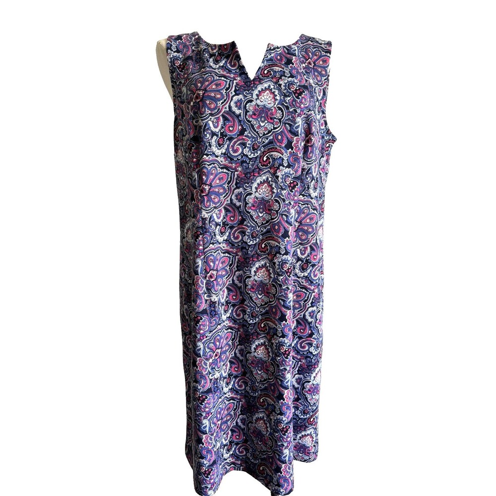 Talbots Blue & Pink Paisley Sleeveless Shift Dress Size Large